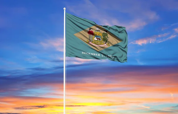 フラッグポールとブルースクのデラウェアの旗 — ストック写真
