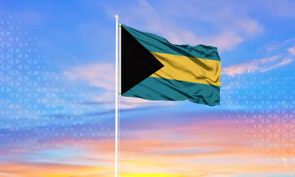 Bahamas Vlag Zwaaiend Een Blauwe Lucht Achtergrond — Stockfoto