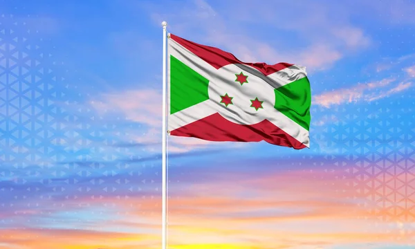 Burundi National Flagga Tyg Viftar Vacker Himmel — Stockfoto