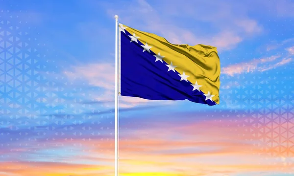Bendera Bosnia Dan Herzegovina Mengibarkan Angin — Stok Foto