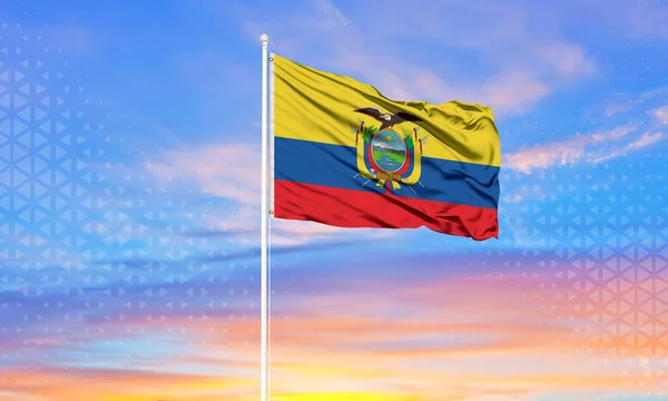 Ecuador Bandera Ondeando Viento Contra Cielo Azul Nublado Blanco Concepto — Foto de Stock