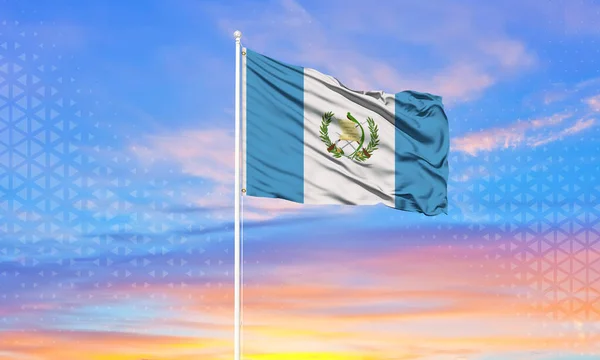 Bandeira Guatemala Acenando Vento Contra Céu Azul Nublado Branco Conceito — Fotografia de Stock