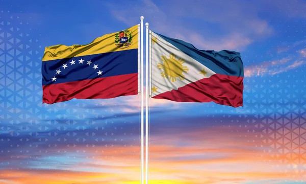 Venezuela Filippine Dos Banderas Asta Bandera Cielo Azul Nublado Concepto — Foto de Stock