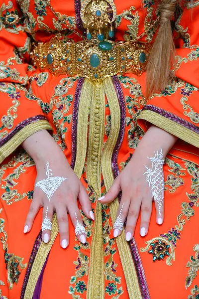moroccan Wedding Close up on Hand With White Henna