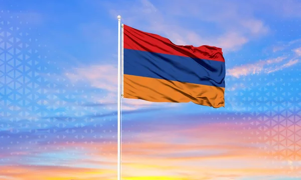 Bandera Nacional Armenia Ondeando Luz Del Sol Imagen De Stock