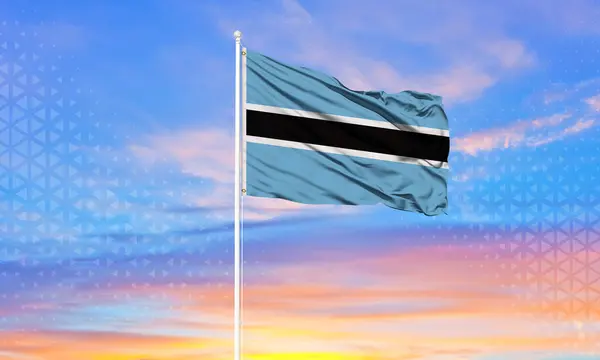 Bandera Nacional Botswana Ondeando Hermosas Nubes Imagen De Stock