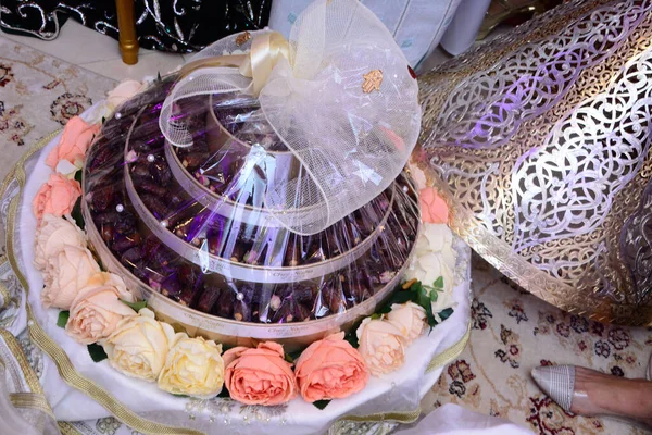 Maroko Tyafer Kontainer Hadiah Tradisional Untuk Upacara Pernikahan Dihiasi Dengan — Stok Foto