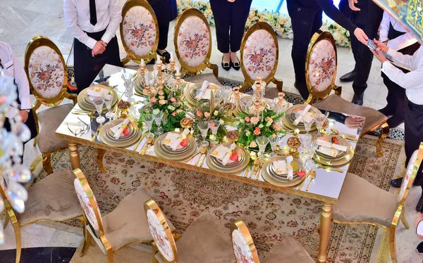 Накрытый Стол Вечеринки Свадебного Приема — стоковое фото