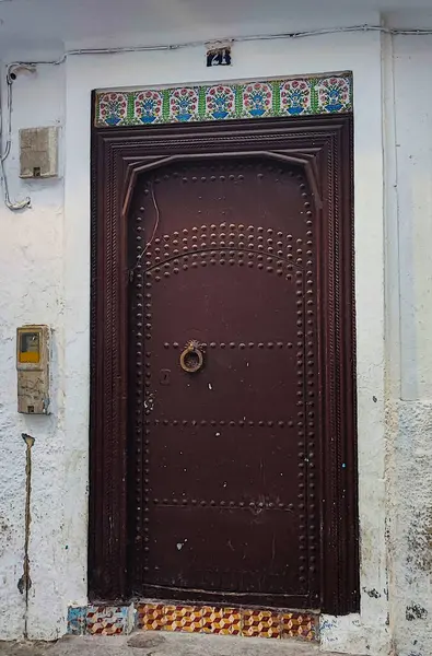 Eine Alte Traditionelle Marokkanische Tür Der Antiken Stadt Tanger — Stockfoto