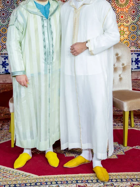 Homens Marroquinos Vestindo Djellaba Marroquina Tradicional Cultura Vestido Marrocos — Fotografia de Stock