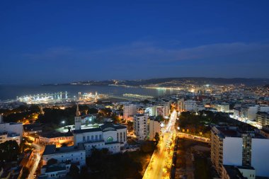 View over Tangier skyline at night, Morocc clipart