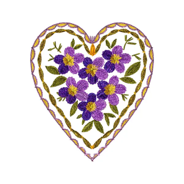 Zestaw Kompozycji Kwiatã Stylu Haftu Ręcznie Robione Tekstylne Kompozycje Kwiatowe — Zdjęcie stockowe