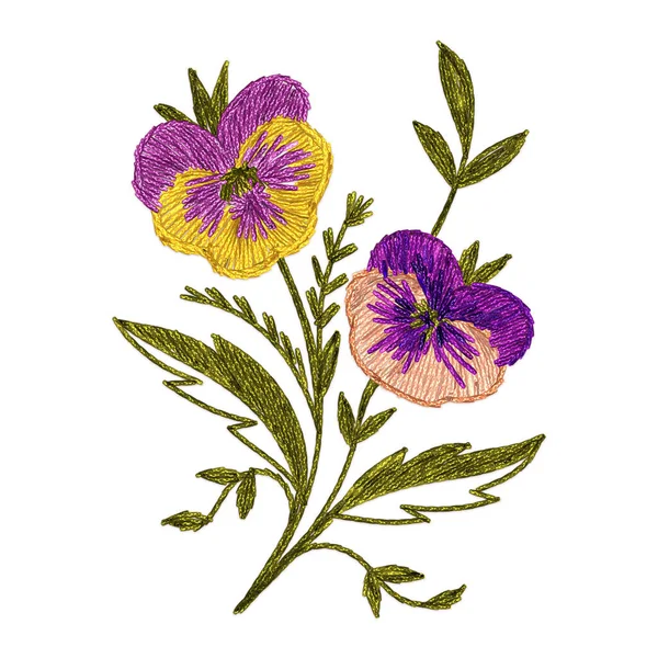 Zestaw Kompozycji Kwiatã Stylu Haftu Ręcznie Robione Tekstylne Kompozycje Kwiatowe — Zdjęcie stockowe