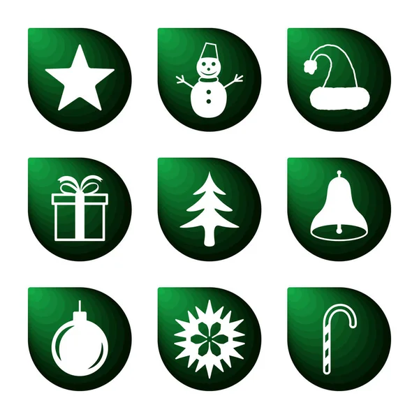 Feliz Navidad Icono Iconos Invierno Diseño Plano Aislados Sobre Fondo — Vector de stock