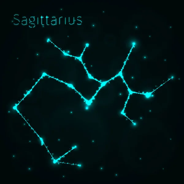Икона Иллюстрации Sagittarius Силуэт Освещения Темном Фоне Светящиеся Линии Точки — стоковый вектор