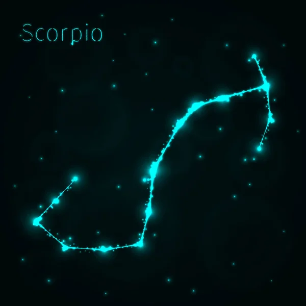 Scorpio Obrázek Ikony Světla Silueta Tmavém Pozadí Zářící Čáry Body — Stockový vektor