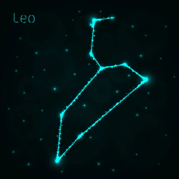 Лео Ілюстрація Значок Вогні Силует Темному Тлі Світиться Лінії Точки — стоковий вектор