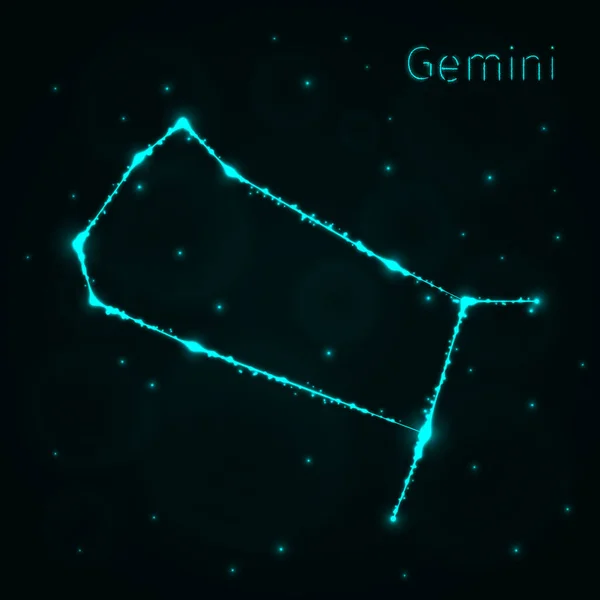 Gemini Illustration Icon Lights Silhouette Dark Background Светящиеся Линии Точки — стоковый вектор