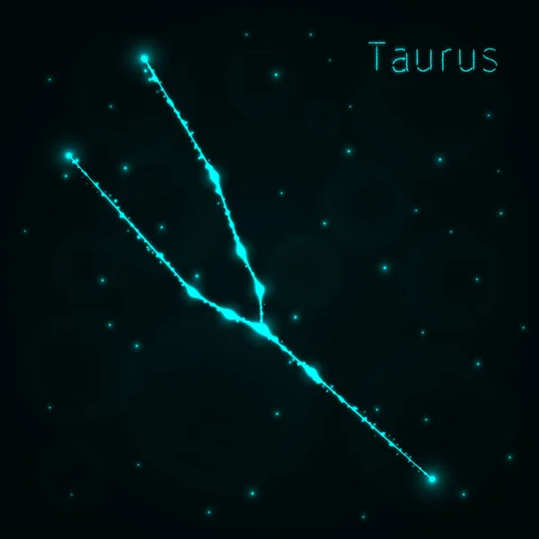 Taurus Ikona Ilustracja Sylwetka Światła Ciemnym Tle Świecące Linie Punkty — Wektor stockowy