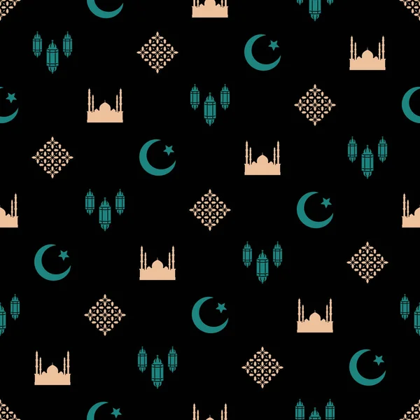 本格的なアラビア式イスラム様式のシームレスなパターン ベクターイラストの背景 ラマダーンムバラク美しいグリーティングカード 背景としての伝統的なイスラムのパターンに基づいて — ストックベクタ