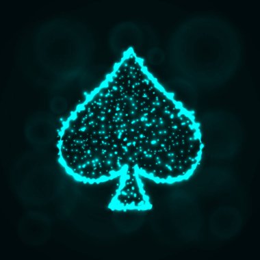 Kart illüstrasyon simge, ışıklar siluet koyu arka plan üzerinde uygun. Parlayan çizgileri ve noktaları. Kart vektör çizim uygun. Maça işareti.