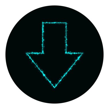 Siyah arkaplandaki Cyan ışıklarının ok simgesi. Neon vektör simgesi