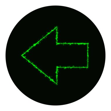 Siyah arka planda yeşil ışıkların ok simgesi. Neon vektör simgesi