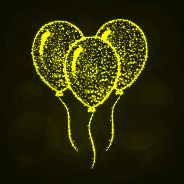 Balóny Obrázek Ikony Žlutá Barva Světla Silueta Tmavém Pozadí Zářící — Stockový vektor
