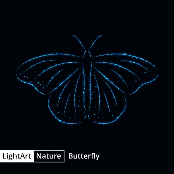 Motýl Silueta Modrých Světel Černém Pozadí — Stockový vektor