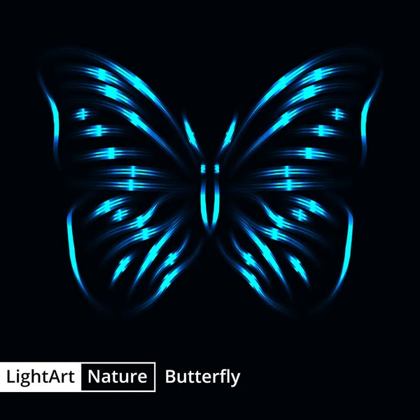 Silueta Fluture Lumini Albastre Fundal Negru — Vector de stoc