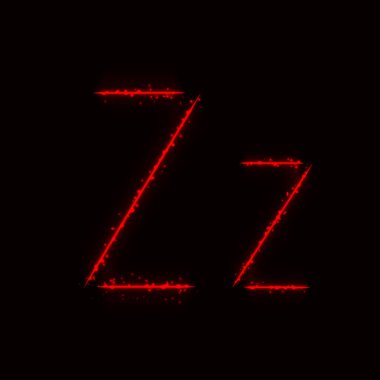 Koyu arkaplanda kırmızı ışıkların alfabe harfleri