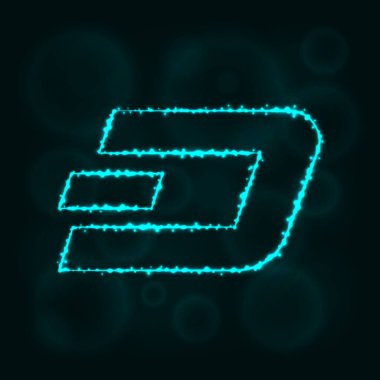 Dash sikke vektör simgesi. Dash sikke simge web sitesi tasarımı, internet, iş için. Dash sikke illüstrasyon işareti, koyu arka plan üzerinde ışıklar siluet. Dash sikke parlayan çizgileri ve noktaları.