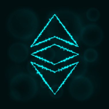 Ethereum klasik vektör simgesi. Web sitesi tasarımı, internet, grafik arayüzü, iş Ethereum klasik simgesi. Ethereum klasik illüstrasyon işareti, koyu arka plan üzerinde ışıklar siluet.