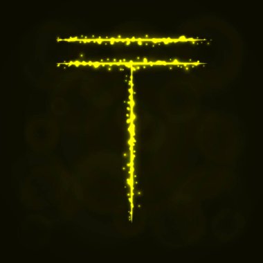 Tenge işareti illüstrasyon simge, koyu arka plan üzerinde ışıklar siluet. Parlayan çizgileri ve noktaları