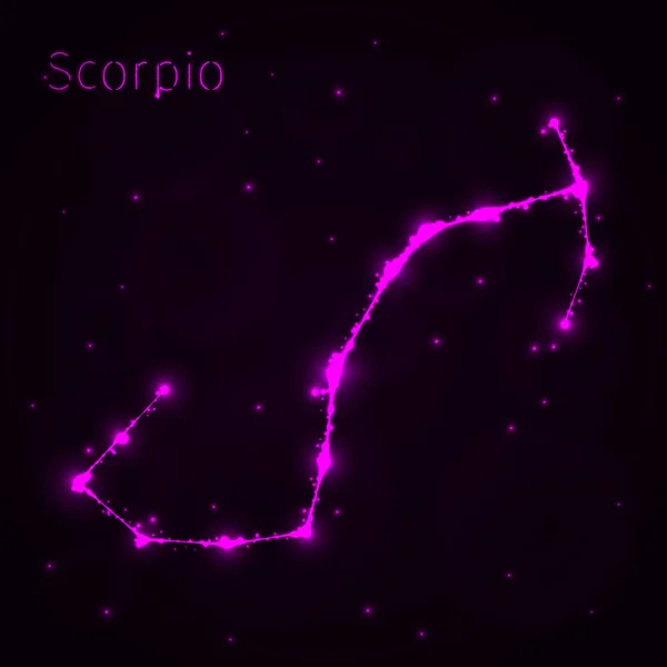 蝎子插图图标 黑暗背景上的灯光剪影 发光线和点 — 图库矢量图片