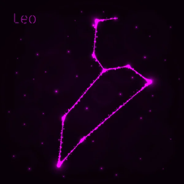 Leo Ilustrace Ikona Světla Silueta Tmavém Pozadí Zářící Čáry Body — Stockový vektor