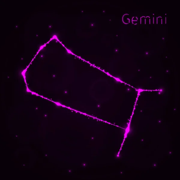 Gemini Ábra Ikon Fények Sziluett Sötét Háttér Előtt Izzó Vonalak — Stock Vector