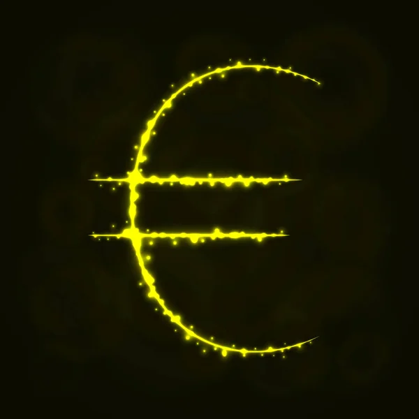 Euro Teken Illustratie Pictogram Lichten Silhouet Donkere Achtergrond Gloeiende Lijnen — Stockvector