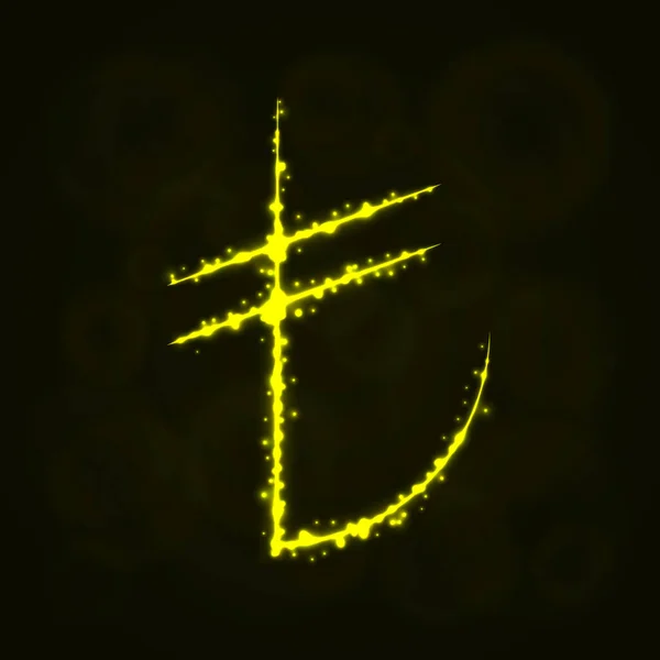 Ліра Знак Ілюстрація Значок Вогні Силует Темному Тлі Світиться Лінії — стоковий вектор