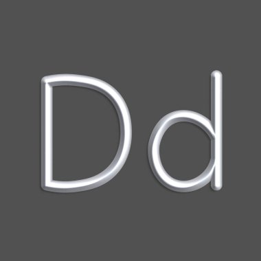 Gri renkli ışıkların alfabe harfleri, pürüzsüz gölgeli 3D çizgi