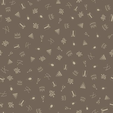 İyi ki doğdun serbest çizimler Seamless modeli. El doğum günü öğelerinin arka plan çekilmiş. Balon, kek, Hediyelik, havai fişek.