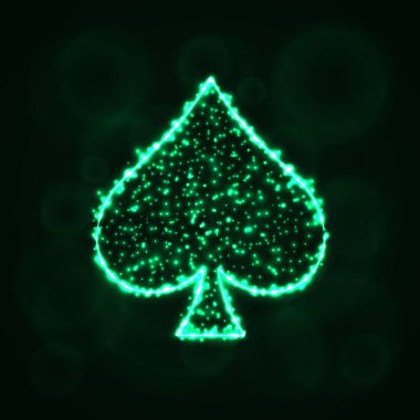 Kart illüstrasyon simge, ışıklar siluet koyu arka plan üzerinde uygun. Parlayan çizgileri ve noktaları. Kart vektör çizim uygun. Maça işareti.