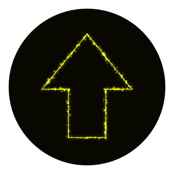 Nyíl Ikon Sárga Fények Fekete Háttér Neonvektor Ikon — Stock Vector