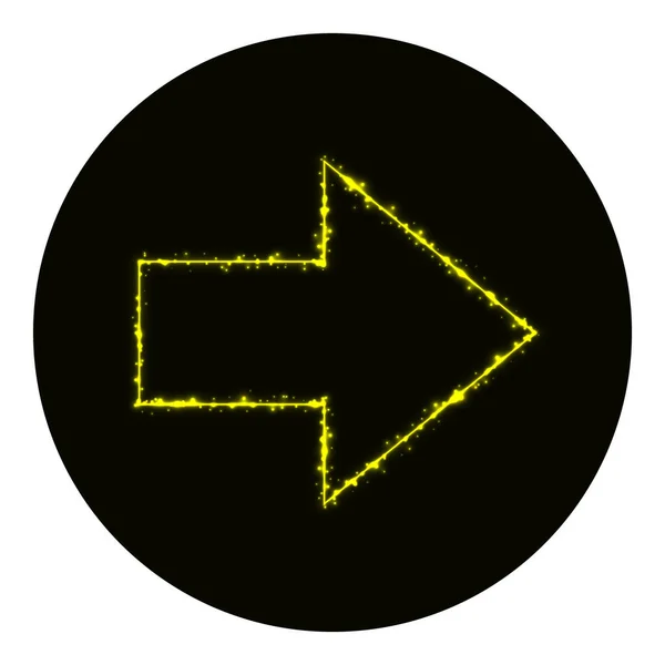 Icono Flecha Luces Amarillas Sobre Fondo Negro Icono Vector Neón — Archivo Imágenes Vectoriales