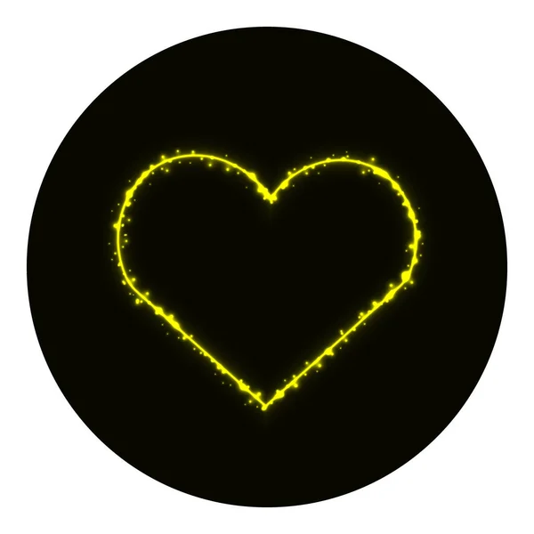 黒の背景に黄色のライトのハートアイコン ネオンベクトルアイコン — ストックベクタ