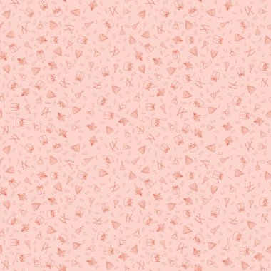 Mutlu yıllar saamless model vektör arka planı. Pastalar, hediye kutuları, balonlar ve parti dekorasyonuyla dolu eğlenceli bir parti geçmişi. Doğum günü partileri, tekstil, afişler, duvar kağıtları için harika..