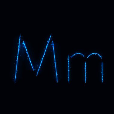 Koyu arkaplanda mavi ışıkların harfleri