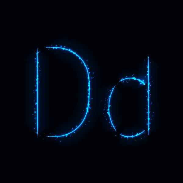 Letras Del Alfabeto Luces Azules Sobre Fondo Oscuro — Vector de stock