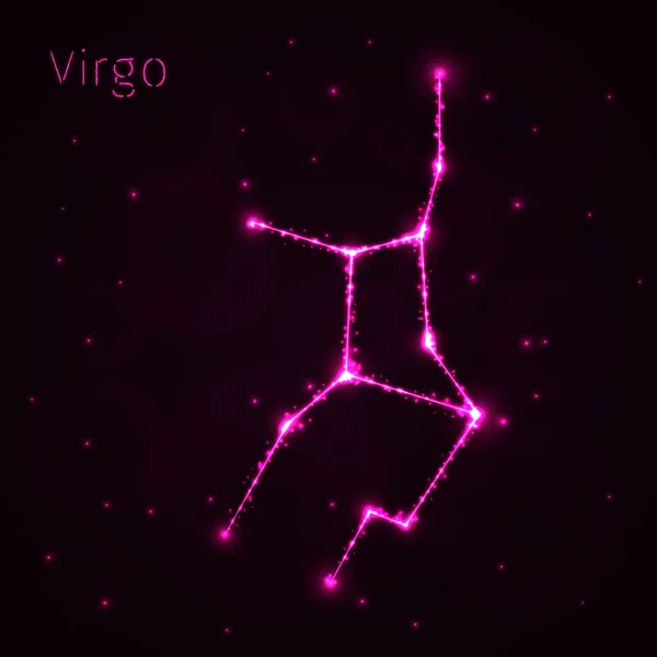 Virgo Obrázek Ikony Světla Silueta Tmavém Pozadí Zářící Čáry Body — Stockový vektor