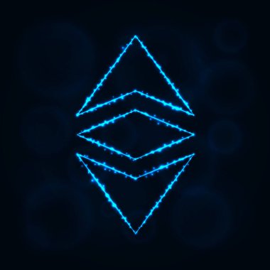 Ethereum klasik vektör simgesi. Web sitesi tasarımı, internet, grafik arayüzü, iş Ethereum klasik simgesi. Ethereum klasik illüstrasyon işareti, koyu arka plan üzerinde ışıklar siluet.